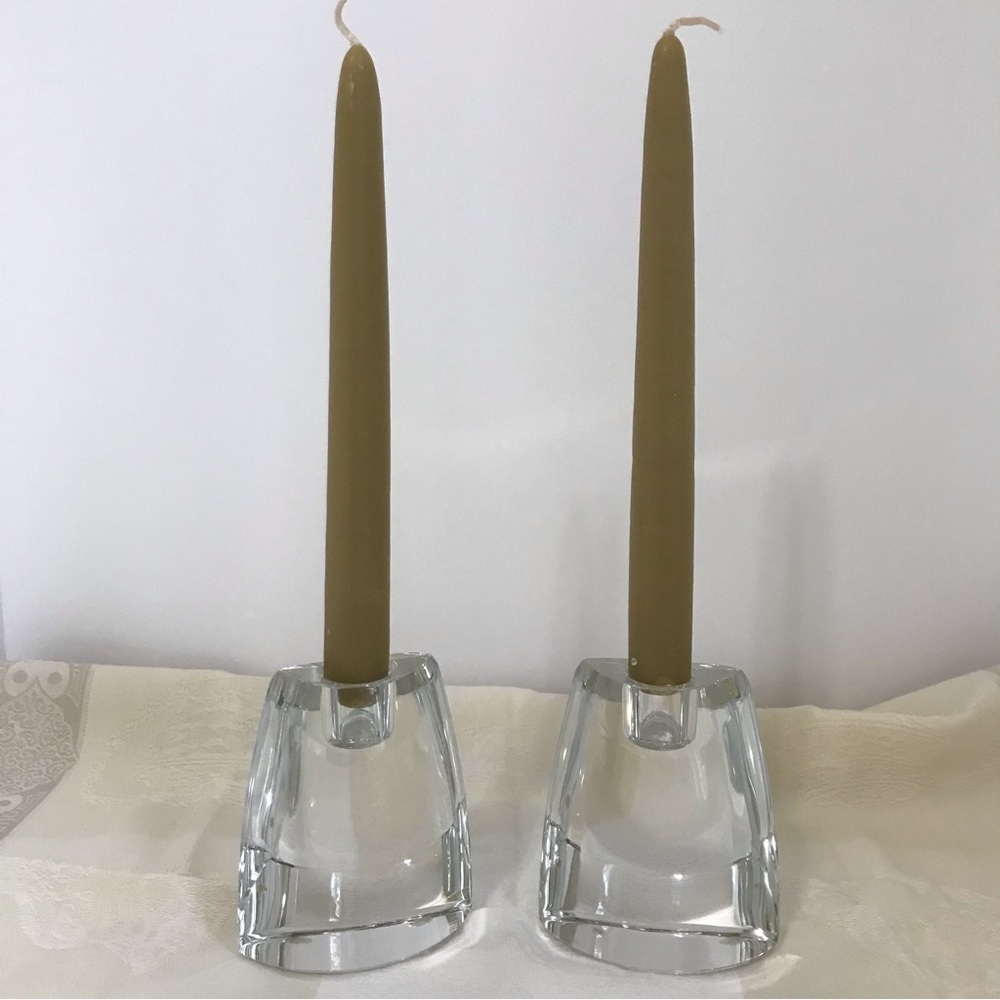 Waterford Crystal Eclipse 4” Candlestick Holders Pair Signed